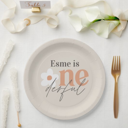 Assiettes En Carton Première anniversaire marguerite boho rétro terrac (Mariage)