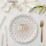 Assiettes En Carton Première anniversaire marguerite boho rétro terrac<br><div class="desc">Fête de premier anniversaire fleurie moderne audacieuse typographie boho rétro terracotta,  pêche,  naturel amusant ironique vintage Onederful fêté fêtes d'anniversaire papier plaque déco de la collection de fête.</div>