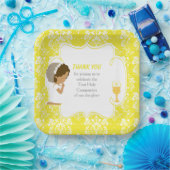 Assiettes En Carton Première communion Africain Américain Jaune Damas (Fête)