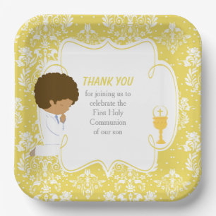 Assiettes En Carton Première communion Afro-Américain Or Damassé