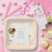 Assiettes En Carton Première communion Afro-Américain Peach Damask (Fête)