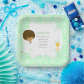 Assiettes En Carton Première communion Afro-Américain Vert Damas (Fête)