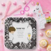 Assiettes En Carton Première Communion Brunette Garçon Noir Damask (Fête)
