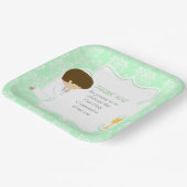 Assiettes En Carton Première Communion Brunette Garçon Vert Damas (Angulaire)