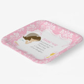 Assiettes En Carton Première Communion Brunette Girl Rose Damask (Angulaire)
