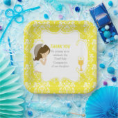 Assiettes En Carton Première Communion Brunette Girl Yellow Damask (Fête)