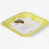 Assiettes En Carton Première Communion Brunette Girl Yellow Damask (Angulaire)