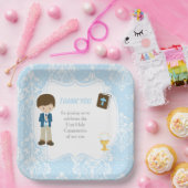 Assiettes En Carton Première communion Brunette Hair Boy Merci (Fête)