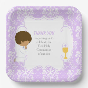 Assiettes En Carton Première communion damas violet afro-américain