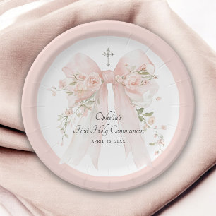 Assiettes En Carton Première communion de fille arc rose floral