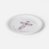 Assiettes En Carton Première communion de la croix de fleurs d'aquarel (Angle)