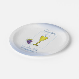 Assiettes En Carton Première communion de petit-fils, Chalice avec hôt