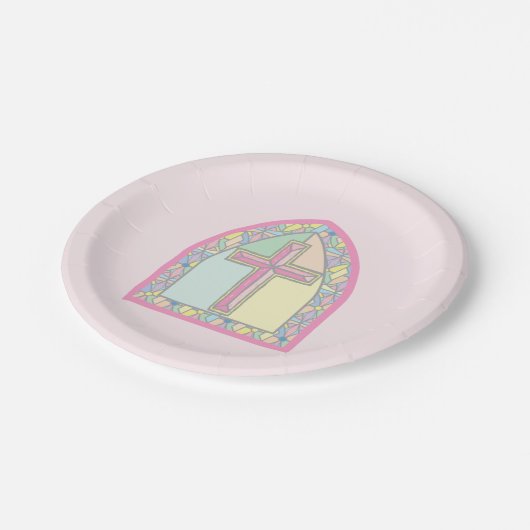 Assiettes En Carton Première communion en verre rose (Angle)