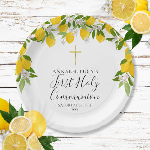 Assiettes En Carton Première communion Fleurs de citron