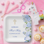 Assiettes En Carton Première communion Hydrangea Bleue (Fête)