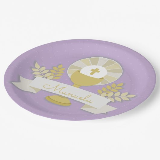 Assiettes En Carton Première communion, Lila première communion (Angle)