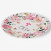 Assiettes En Carton Première communion moderne Fille rose florale (Angle)