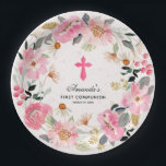 Assiettes En Carton Première communion moderne Fille rose florale<br><div class="desc">Ces plaques en papier de première communion modernes et élégantes sont en 2 tailles et disposent d'une belle couronne d'aquarelle florale de fleurs de jardin roses autour d'une croix rose, le nom, l'occasion et la date de votre fille, parfait pour la première communion sainte d'une fille. Objets CORRESPONDANTS disponibles dans...</div>