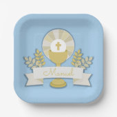 Assiettes En Carton Première communion, première communion bleue (Recto)