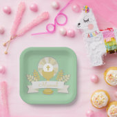 Assiettes En Carton Première communion, première communion verte (Fête)