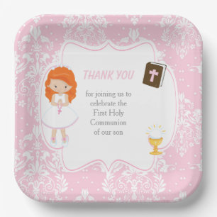 Assiettes En Carton Première Communion Red Hair Girl Merci