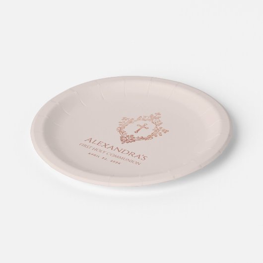 Assiettes En Carton Première communion rose fille Élégante Rose Gold C (Angle)