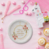 Assiettes En Carton Première communion rose Magnolia Marbre or Floral (Fête)