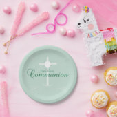 Assiettes En Carton Première Communion sainte, Script en vert tendre (Fête)