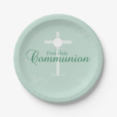Assiettes En Carton Première Communion sainte, Script en vert tendre (Devant)