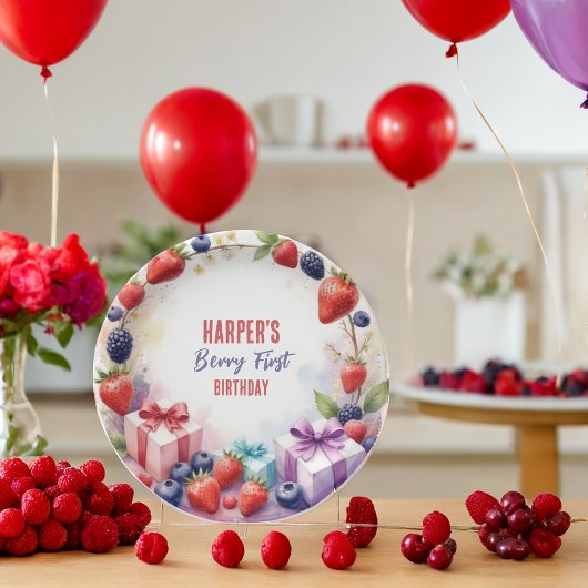 Assiettes En Carton Première fête de fraises d'anniversaire du Berry d