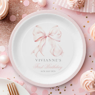 Assiettes En Carton Première fête de la fille aux pieds roses