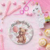 Assiettes En Carton Première fille d'anniversaire Ours rose traditionn (Fête)