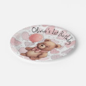 Assiettes En Carton Première fille d'anniversaire Ours rose traditionn (Angle)