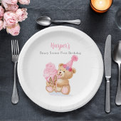 Assiettes En Carton Première fille d'anniversaire Teddy Bear Crème de 