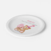 Assiettes En Carton Première fille d'anniversaire Teddy Bear Crème de  (Angle)
