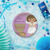Assiettes En Carton Première fille de communion dans le pourpre (Fête)