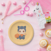 Assiettes En Carton Première Halloween mignonne bébé noir costume de c (Fête)