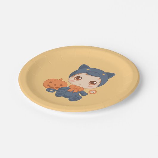 Assiettes En Carton Première Halloween mignonne bébé noir costume de c (Angle)