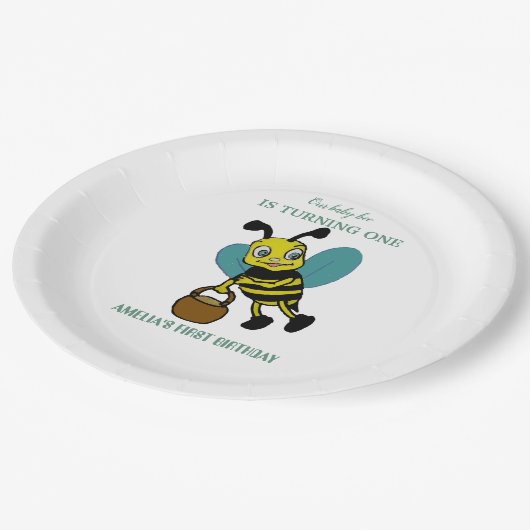 Assiettes En Carton Première naissance personnalisée 1ère fête d'anniv (Angle)