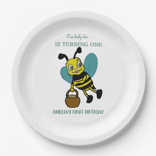 Assiettes En Carton Première naissance personnalisée 1ère fête d'anniv (Devant)