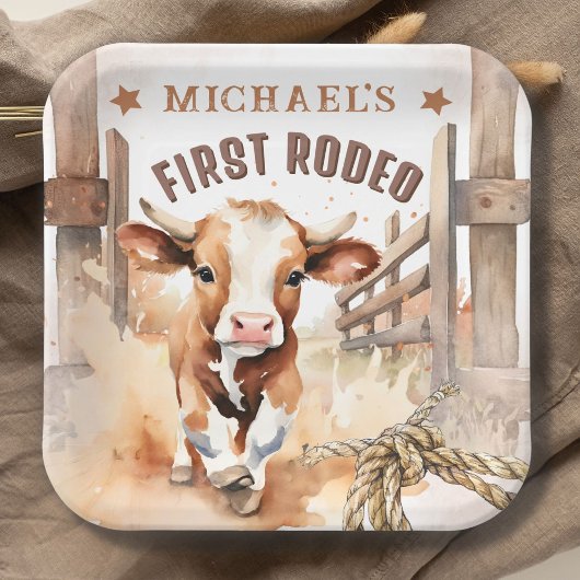 Assiettes En Carton PREMIÈRE RODÉE | Wild West Bull Cowboy 1er anniver