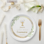 Assiettes En Carton Première Sainte Communion cercle d'or feuilles ver<br><div class="desc">Plaques papier de la première sainte communion</div>