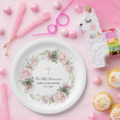 Assiettes En Carton Première Sainte Communion Croix rose (Fête)