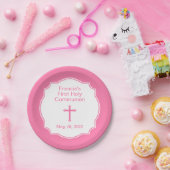 Assiettes En Carton Première sainte communion de fille de Croix rose p (Fête)