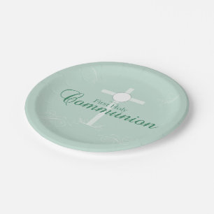 Assiettes En Carton Première Sainte Communion, écriture en vert doux