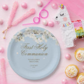 Assiettes En Carton Première Sainte Communion Élégante Bleu Bleu Blanc (Fête)