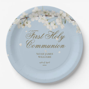 Assiettes En Carton Première Sainte Communion Élégante Fleur Blanche B