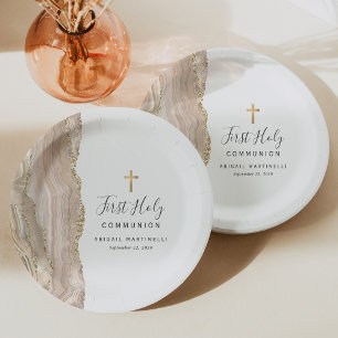 Assiettes En Carton Première Sainte Communion en agate d'ivoire et pai