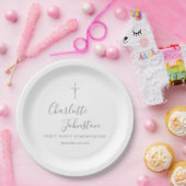 Assiettes En Carton Première Sainte Communion Moderne Argent Script (Fête)