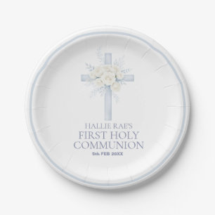 Assiettes En Carton Première Sainte Communion Papier Croix Florale Ble